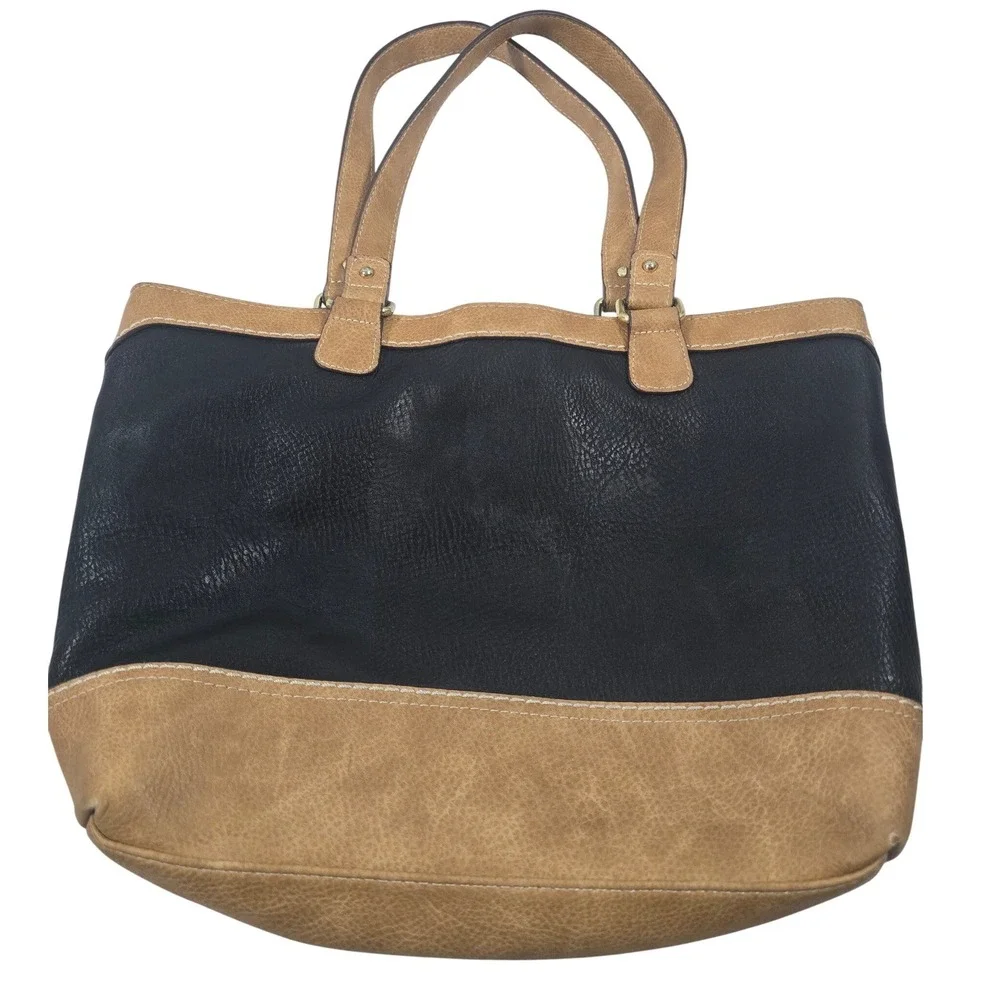 BOC Born Concept Womens Tote Bag Black‎ Tan Pebbled Faux Leather Shoulder Bag